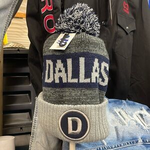 Knit Beanie With Tassel Blue and Gray New